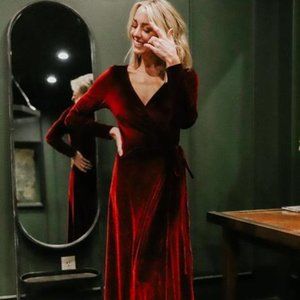 Red Velvet Long-Sleeve Dress